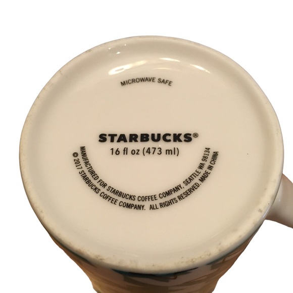 Starbucks 2017 Tall Ceramic Mug White Green Houndstooth - Picture 2 of 11